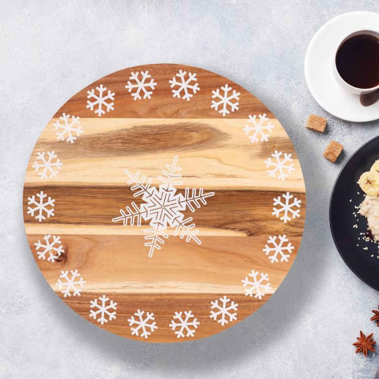Bread and Butter 18 Inch Print Wooden Lazy Susan Tray – White Snowflake