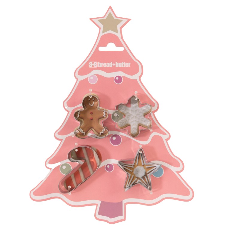 Bread and Butter Cookie Cutter – Tree, Gingerbread Man, Snowflake, Star – 4 Pk