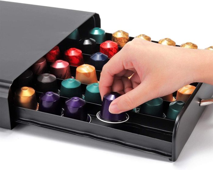 carla home coffee pods holder storage drawer compatible with 60 nespresso pods for kitchen storage & organisation (black)