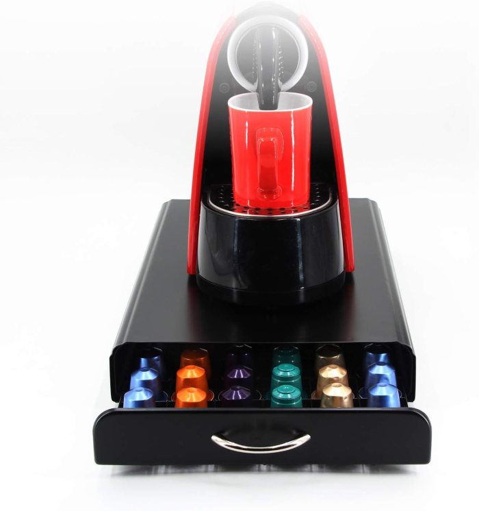 carla home coffee pods holder storage drawer compatible with 60 nespresso pods for kitchen storage & organisation (black)