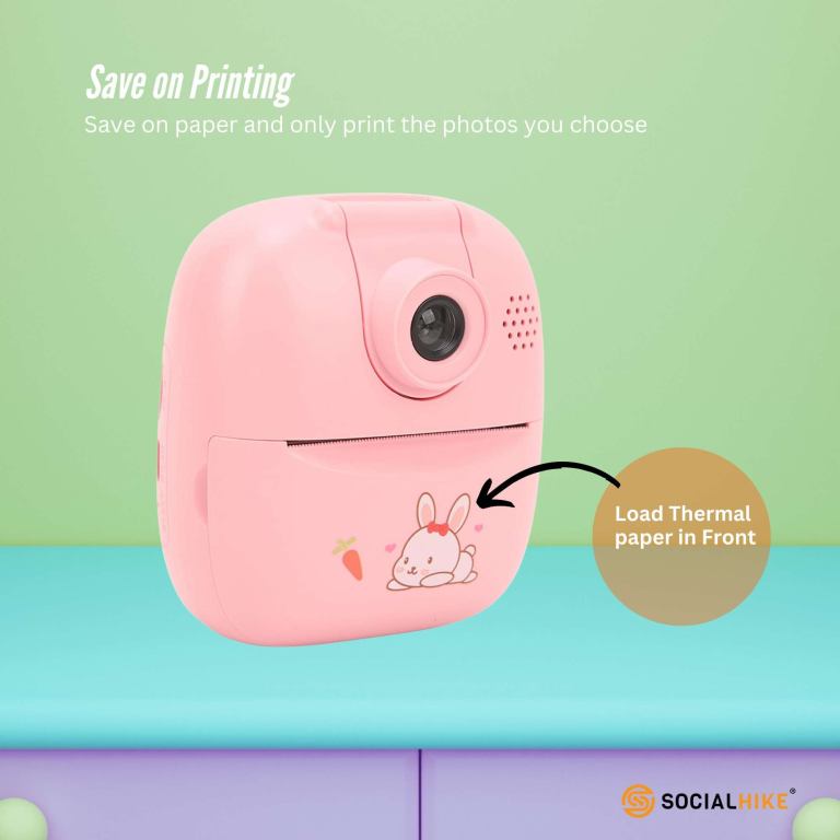 Kids Rechargeable Instant Print Camera Pink – Digital Thermal Photo Video MP3