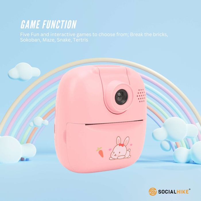 Private: Kids Rechargeable Instant Print Camera Pink – Digital Thermal Photo Video MP3