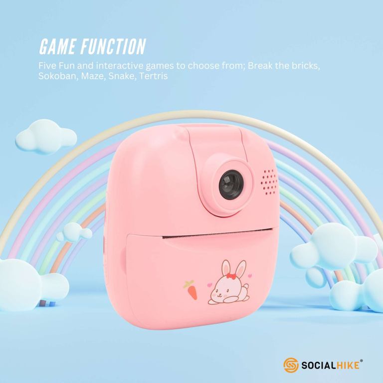 Private: Kids Rechargeable Instant Print Camera Pink – Digital Thermal Photo Video MP3