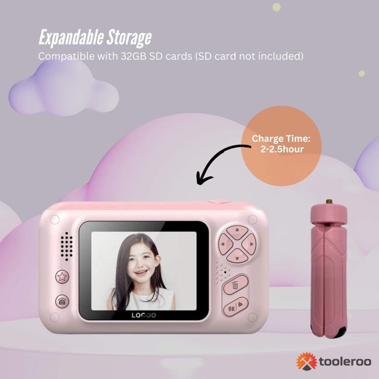 Kids HD Digital Camera Pink – Children’s Selfie Photo Video 2.4 Inch Screen
