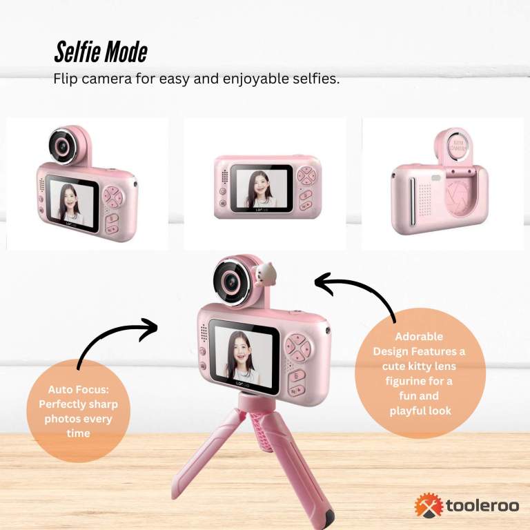 Kids HD Digital Camera Pink – Children’s Selfie Photo Video 2.4 Inch Screen