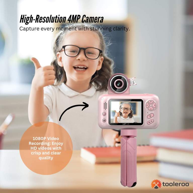 Kids HD Digital Camera Pink – Children’s Selfie Photo Video 2.4 Inch Screen