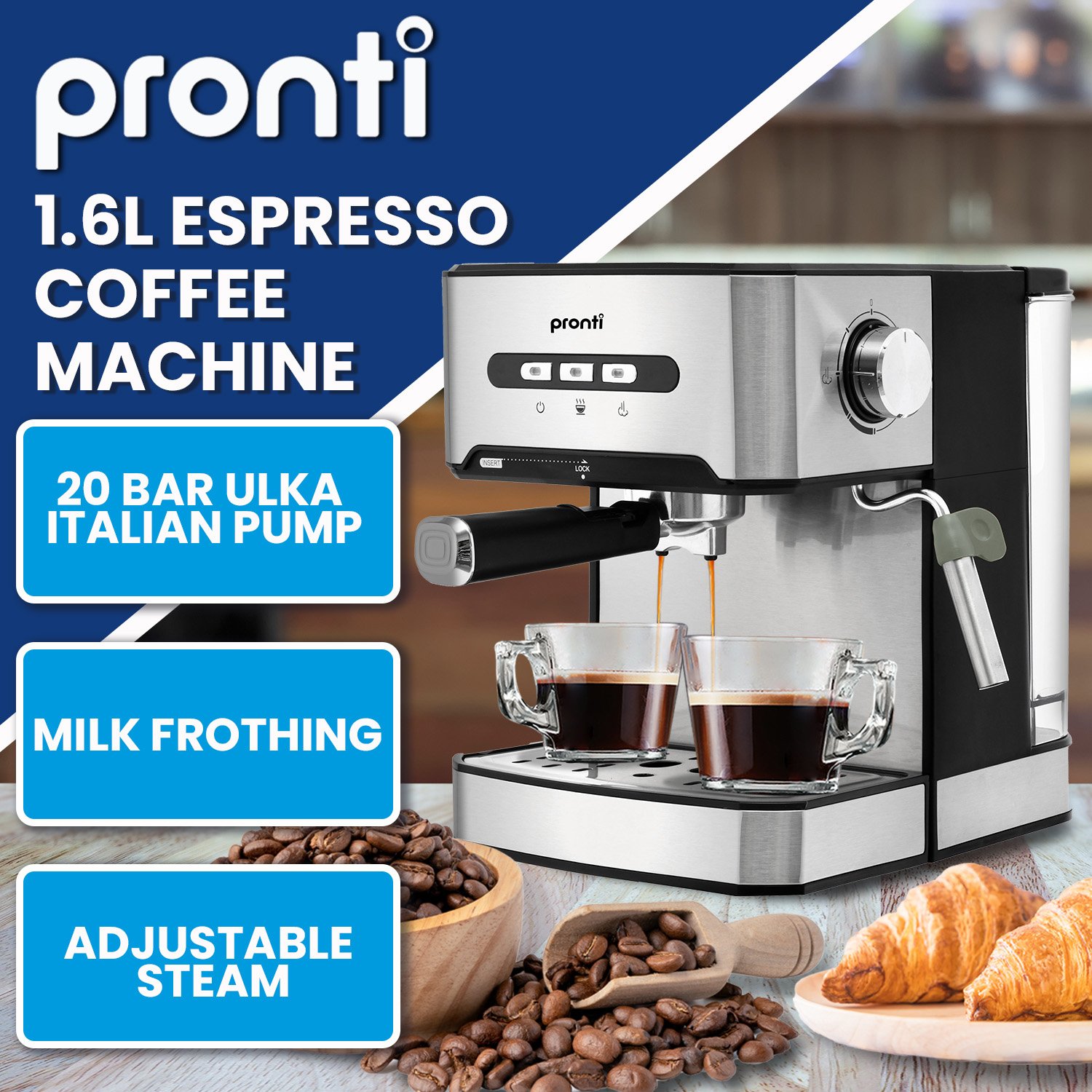 pronti 1.6l automatic coffee espresso machine with steam frother