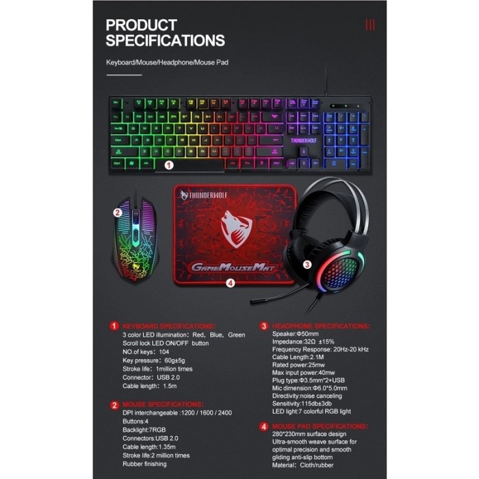 Private: T-Wolf TF400 4-pcs Rainbow Keyboard/Mouse/Headphone/Mouse Pad Kit Set T-Wolf TF400 4-pcs Rainbow Keyboard/Mouse/Headphone/Mouse Pad Kit Set