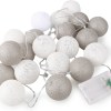 1 Set of 20 LED Grey White 5cm Cotton Ball Battery Powered String Lights