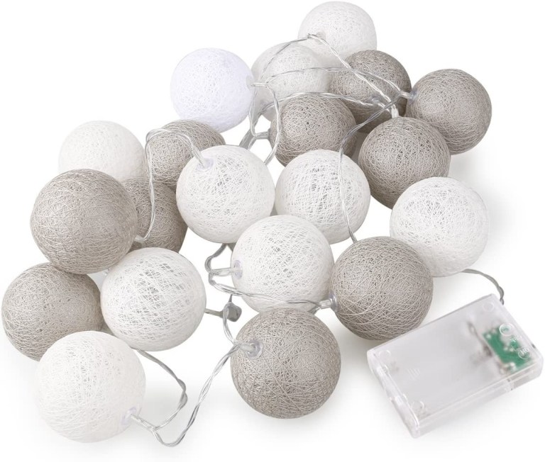 1 Set of 20 LED Grey White 5cm Cotton Ball Battery Powered String Lights 1 Set of 20 LED Grey White 5cm Cotton Ball Battery Powered String Lights
