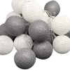 1 Set of 20 LED Grey White 5cm Cotton Ball Battery Powered String Lights