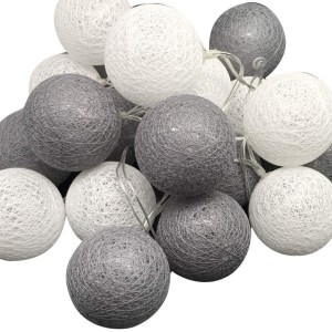 1 Set of 20 LED Grey White 5cm Cotton Ball Battery Powered String Lights 1 Set of 20 LED Grey White 5cm Cotton Ball Battery Powered String Lights