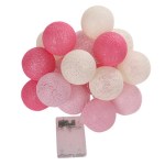 1 Set of 20 LED Pink 5cm Cotton Ball Battery Powered String Lights Christmas Gift Home Wedding Party Girl Bedroom Decoration Outdoor Indoor Table