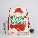 Large Christmas XMAS Hessian Santa Sack Stocking Bag Reindeer Children Gifts Bag, Cream – Merry Xmas w Antler
