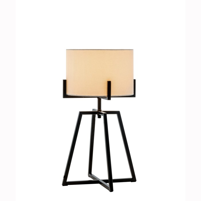 Modern Scandi Metal Dimmable Table Desk Lamp Light w/ Linen Shade – Matte Black