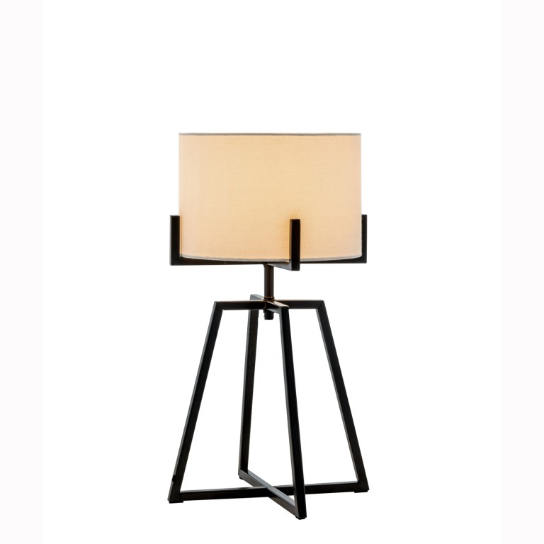 Modern Scandi Metal Dimmable Table Desk Lamp Light w/ Linen Shade – Matte Black
