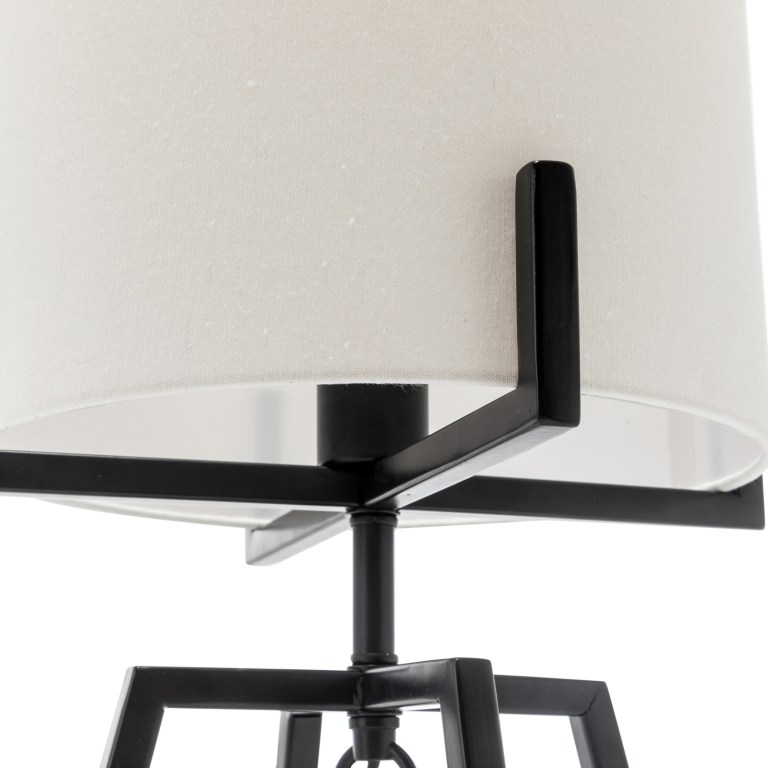 Modern Scandi Metal Dimmable Table Desk Lamp Light w/ Linen Shade – Matte Black