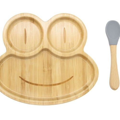 Bamboo Kids Children Baby Plate Bowl & Silicon Suction Cap Base & Spoon – Frog Bamboo Kids Children Baby Plate Bowl & Silicon Suction Cap Base & Spoon – Frog