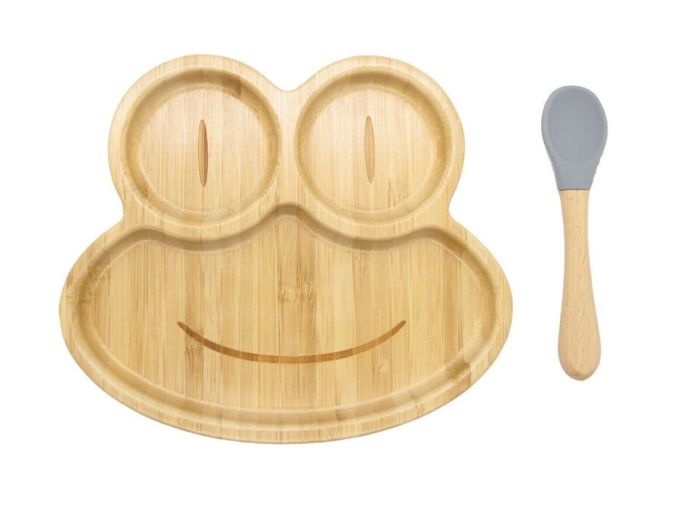 Bamboo Kids Children Baby Plate Bowl & Silicon Suction Cap Base & Spoon – Frog Bamboo Kids Children Baby Plate Bowl & Silicon Suction Cap Base & Spoon – Frog
