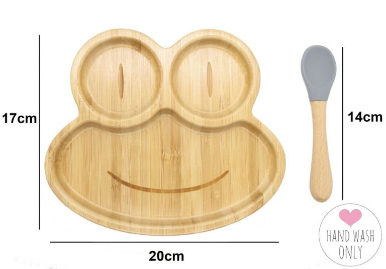 Bamboo Kids Children Baby Plate Bowl & Silicon Suction Cap Base & Spoon – Frog Bamboo Kids Children Baby Plate Bowl & Silicon Suction Cap Base & Spoon – Frog