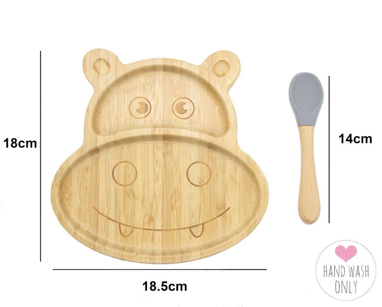 Bamboo Kids Children Baby Plate Bowl & Silicon Suction Cap Base & Spoon – Hippo Bamboo Kids Children Baby Plate Bowl & Silicon Suction Cap Base & Spoon – Hippo