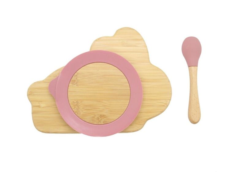 Bamboo Kids Children Baby Plate Bowl & Silicon Suction Cap Base & Spoon – Rabbit