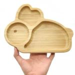 Bamboo Kids Children Baby Plate Bowl & Silicon Suction Cap Base & Spoon – Rabbit