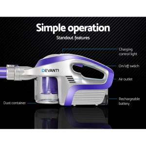 Devanti Stick Vacuum Cleaner Bagless Cordless 150W Purple Devanti Stick Vacuum Cleaner Bagless Cordless 150W Purple
