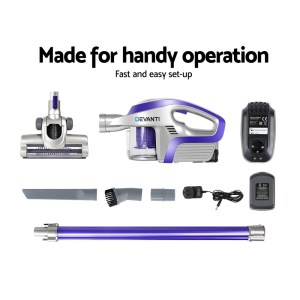 Devanti Stick Vacuum Cleaner Bagless Cordless 150W Purple Devanti Stick Vacuum Cleaner Bagless Cordless 150W Purple
