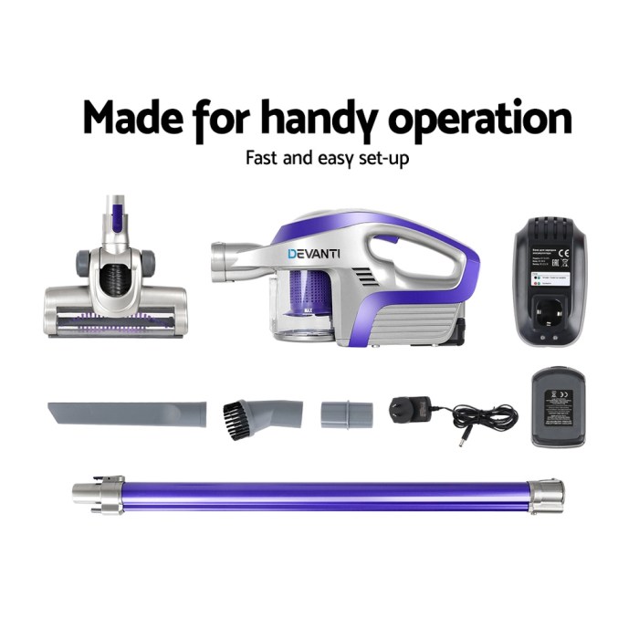 Devanti Stick Vacuum Cleaner Bagless Cordless 150W Purple Devanti Stick Vacuum Cleaner Bagless Cordless 150W Purple