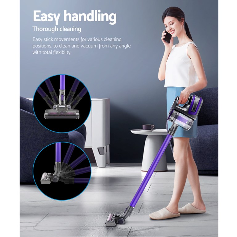 Devanti Stick Vacuum Cleaner Cordless Roller Brush 150W Purple Devanti Stick Vacuum Cleaner Cordless Roller Brush 150W Purple