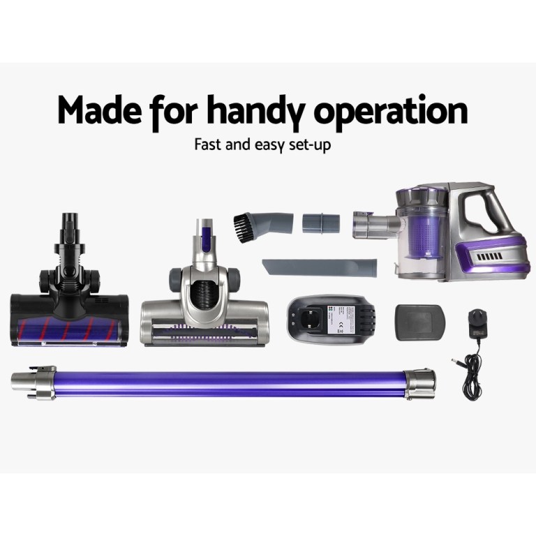 Devanti Stick Vacuum Cleaner Cordless Roller Brush 150W Purple Devanti Stick Vacuum Cleaner Cordless Roller Brush 150W Purple