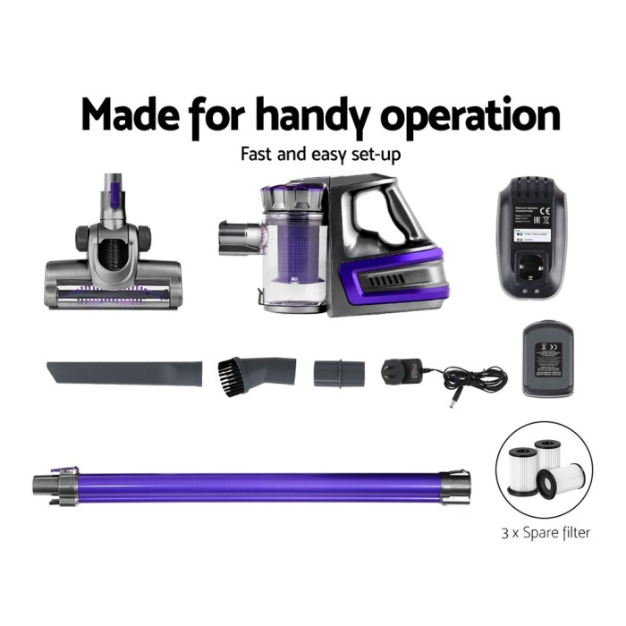 Devanti Stick Vacuum Cleaner Cordless HEPA Filter Purple Devanti Stick Vacuum Cleaner Cordless HEPA Filter Purple