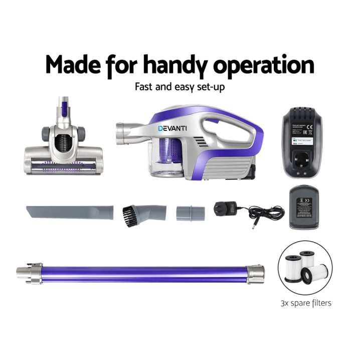 Devanti Stick Vacuum Cleaner Cordless HEPA Filter Purple 150W Devanti Stick Vacuum Cleaner Cordless HEPA Filter Purple 150W