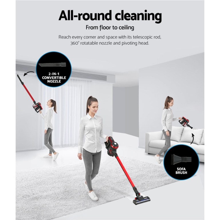 Devanti Stick Vacuum Cleaner Brushless Cordless 250W Red Devanti Stick Vacuum Cleaner Brushless Cordless 250W Red