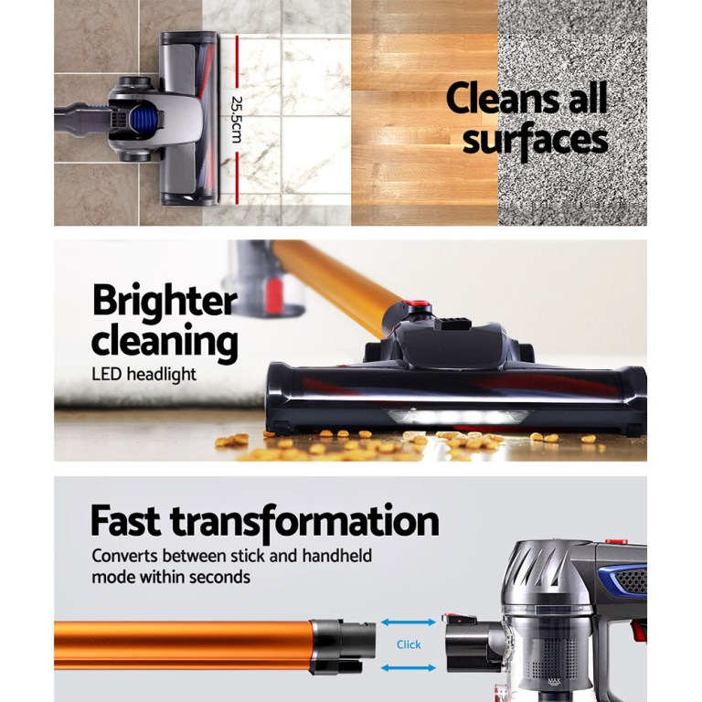 Devanti Stick Vacuum Cleaner Bagless Cordless 150W Gold Devanti Stick Vacuum Cleaner Bagless Cordless 150W Gold