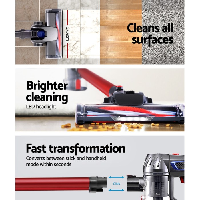 Devanti Stick Vacuum Cleaner Bagless Cordless Red 150W Devanti Stick Vacuum Cleaner Bagless Cordless Red 150W