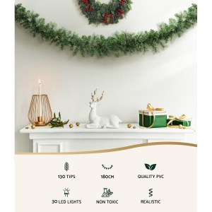 Jingle Jollys 1.8m Christmas Garland with LED lights Party Xmas Decorations Jingle Jollys 1.8m Christmas Garland with LED lights Party Xmas Decorations
