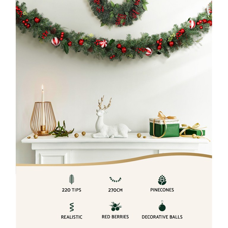 Jingle Jollys 2.7m Christmas Garland with Decorations Xmas Wedding Party Jingle Jollys 2.7m Christmas Garland with Decorations Xmas Wedding Party