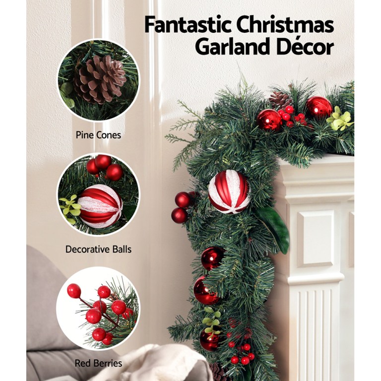 Jingle Jollys 2.7m Christmas Garland with Decorations Xmas Wedding Party Jingle Jollys 2.7m Christmas Garland with Decorations Xmas Wedding Party