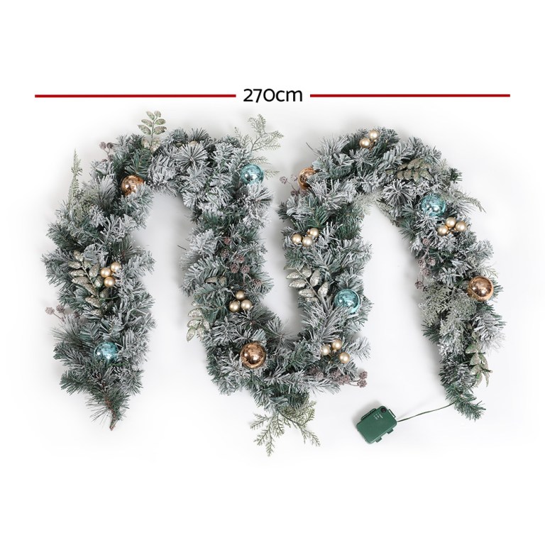 Jingle Jollys 2.7m Christmas Garland with LED Lights Snowy Decoration Xmas Party Jingle Jollys 2.7m Christmas Garland with LED Lights Snowy Decoration Xmas Party