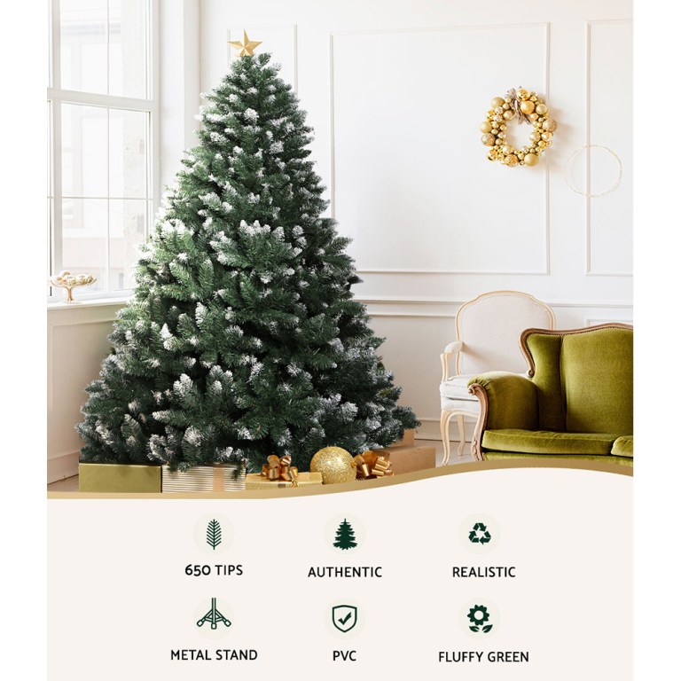 Jingle Jollys Christmas Tree 1.8m Snowy Xmas Tree Decoration 650 Tips Jingle Jollys Christmas Tree 1.8m Snowy Xmas Tree Decoration 650 Tips