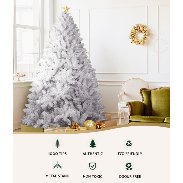 Jingle Jollys Christmas Tree 2.1m 1000 White Tips Xmas Tree Decorations Jingle Jollys Christmas Tree 2.1m 1000 White Tips Xmas Tree Decorations
