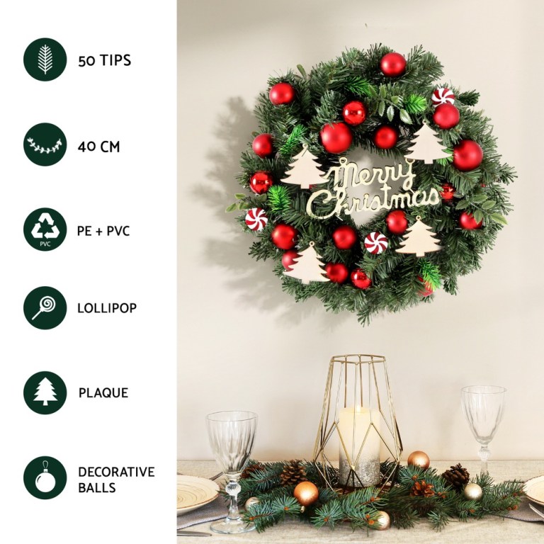 Jingle Jollys Christmas Wreath 40CM Xmas Garland Baubles Ornaments Party Decor Jingle Jollys Christmas Wreath 40CM Xmas Garland Baubles Ornaments Party Decor