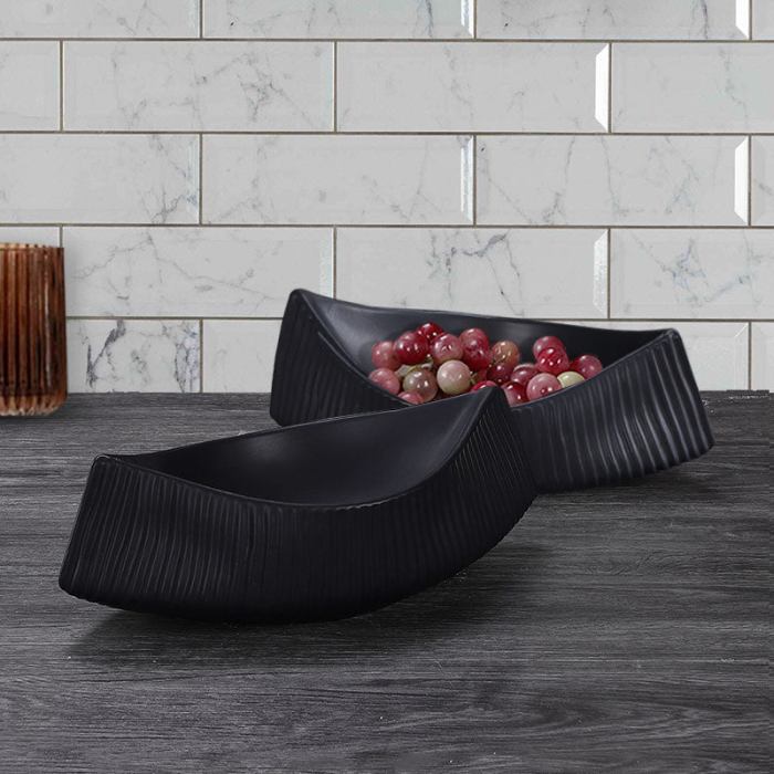 soga 37x12.5cm ornament black boat shaped plate ceramic