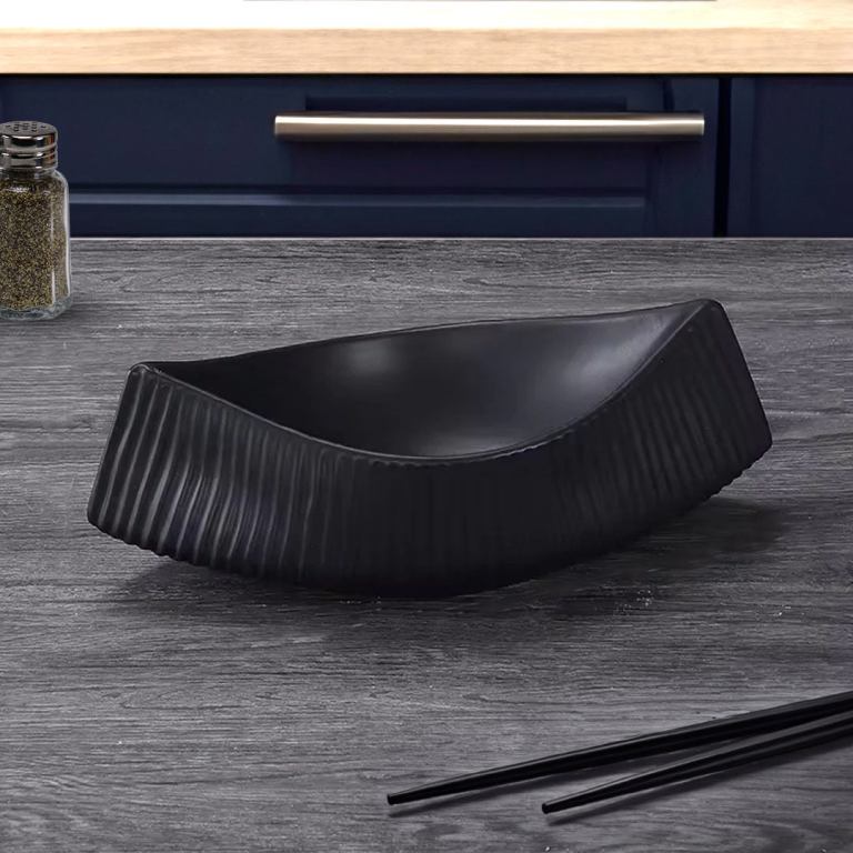 soga 2x 37x12.5cm black ornament boat shaped plate ceramic food decoration serving tray