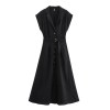 women's summer linen blend midi shirt style sleeveless dress Women's Summer linen blend midi shirt style sleeveless dress