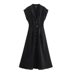 Women's Summer linen blend midi shirt style sleeveless dress