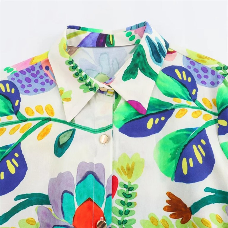 Women's Long Retro Floral Prin Shirt Dress 3