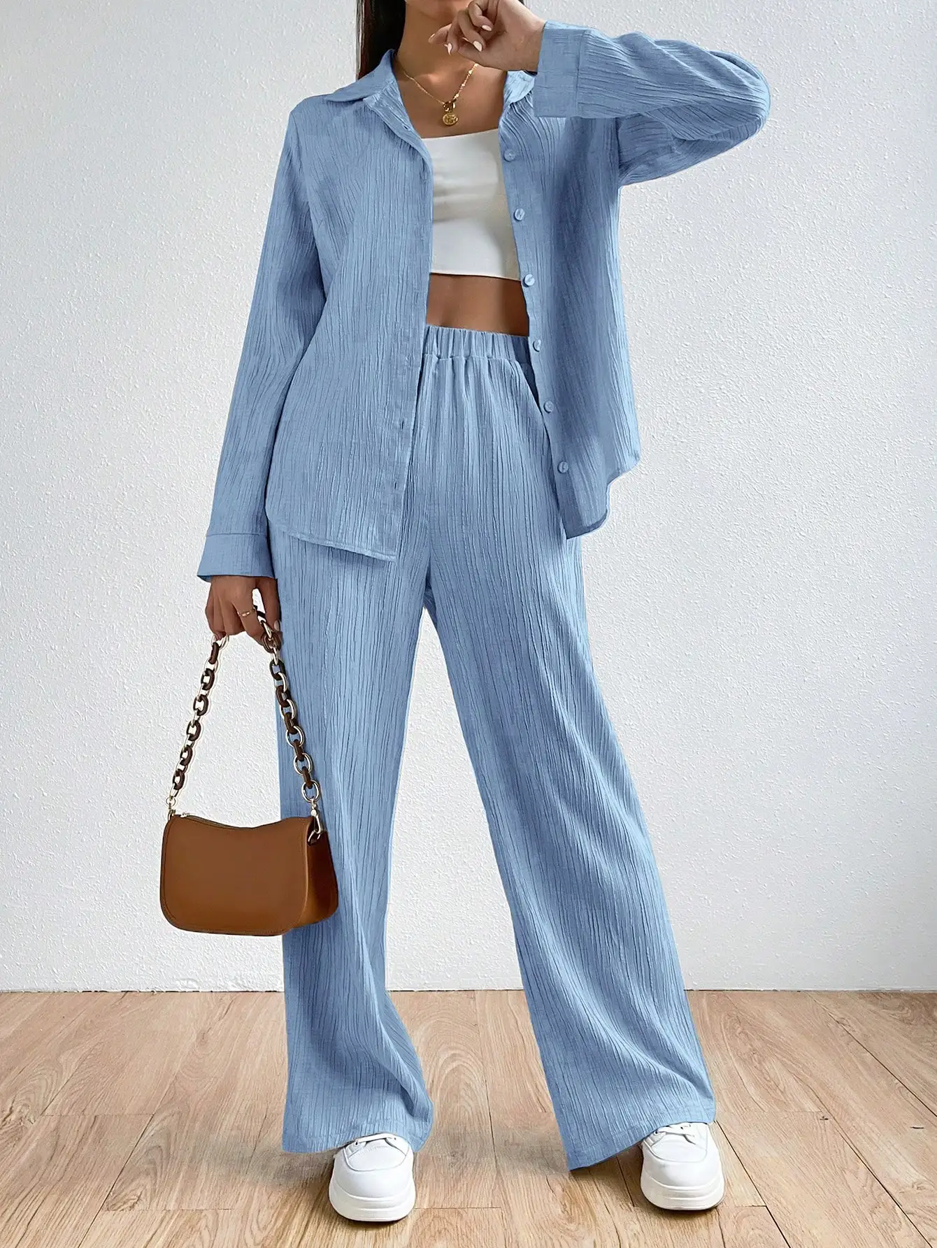 Two-piece vintage Shirt and Pant Loungewear Set
